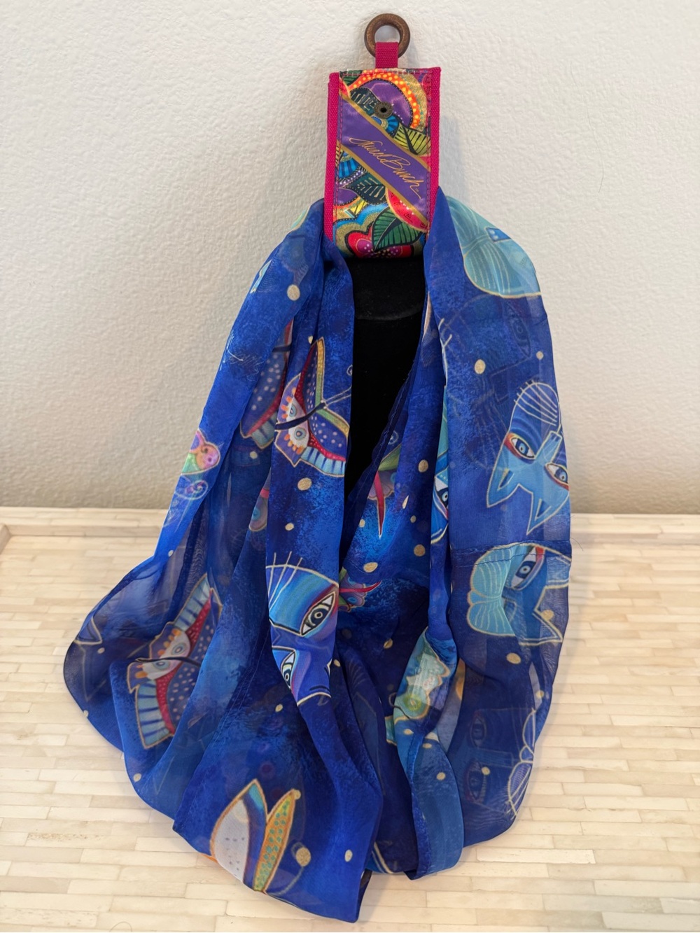 Blue Cat and butterfly Print Lightweight Scarf - Laurel Burch